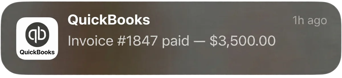 Payment notification preview showing automated client billing