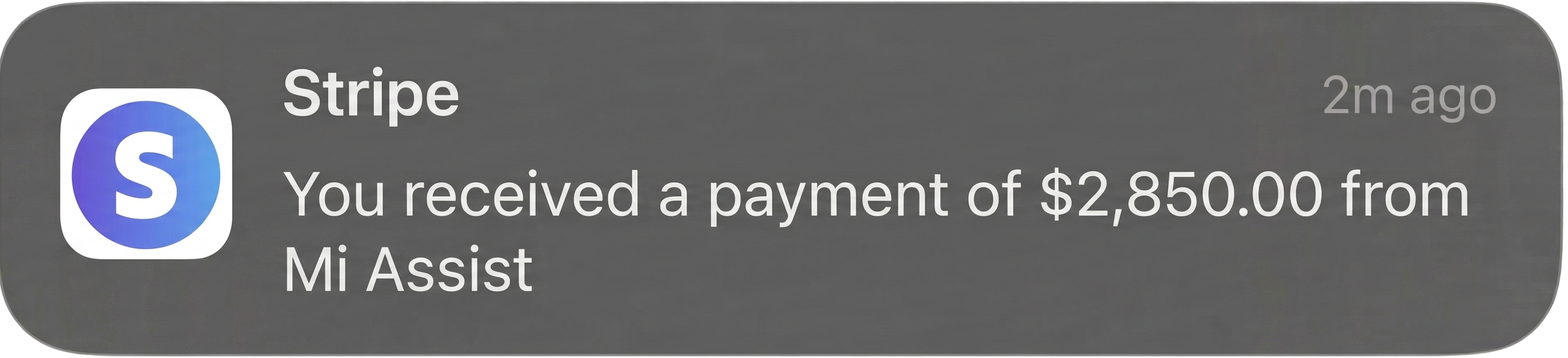 Payment notification preview showing automated client billing